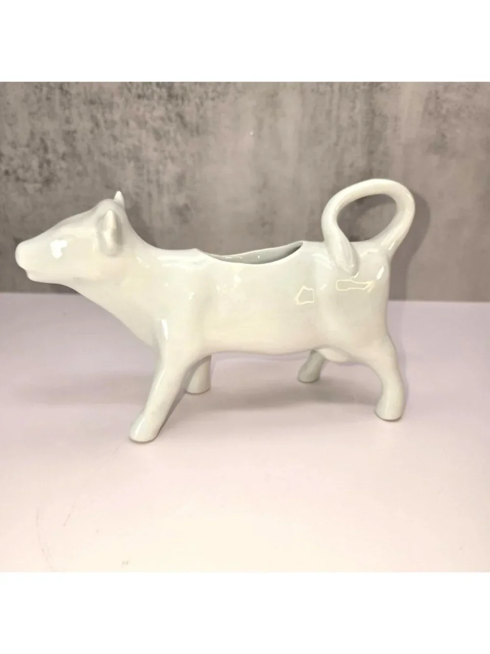 French Ceramic Cow Creamer Pitcher White Milk Jug Farmhouse Kitchen Decor CM2345